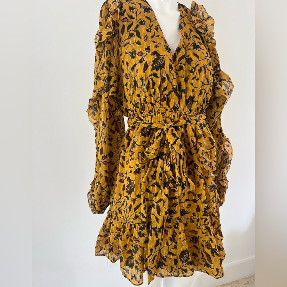 Ulla Johnson Mustard Yellow Silk Ruffle Mini Dress 6 - Picture 3 of 7